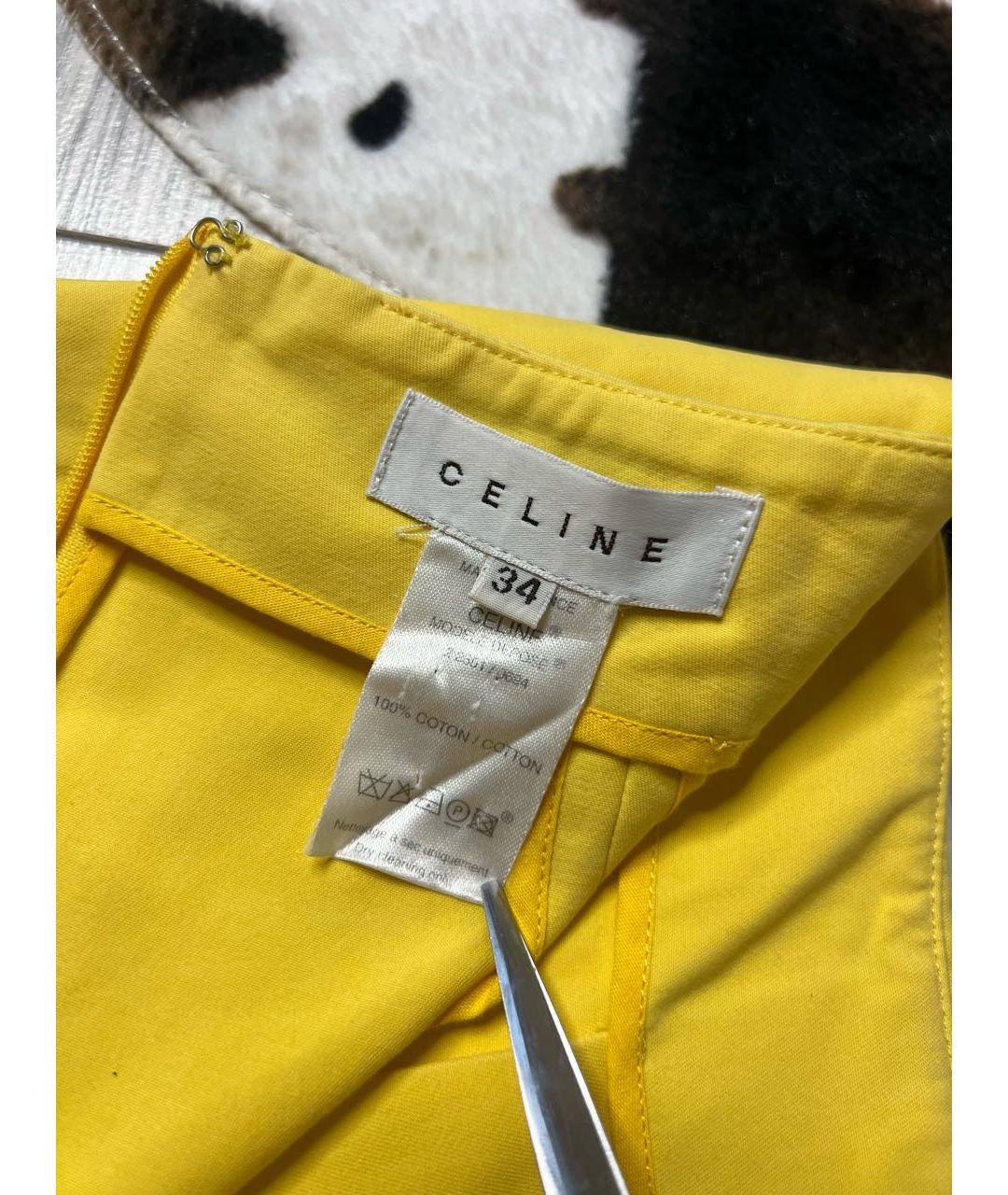 CELINE Желтая хлопковая юбка миди, фото 6