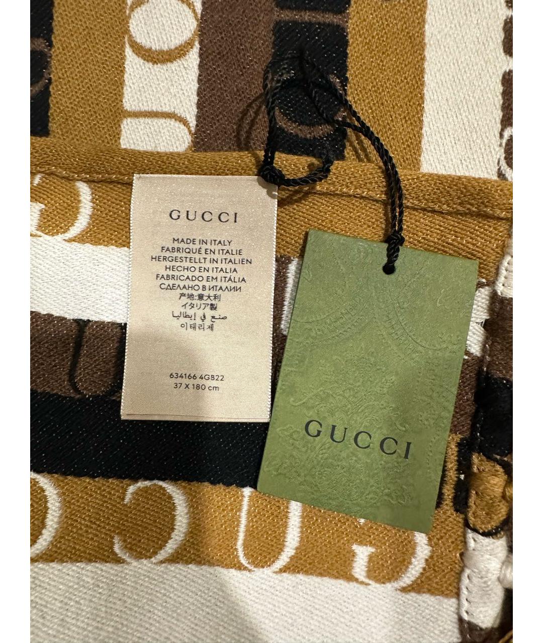 GUCCI Коричневый шерстяной шарф, фото 4