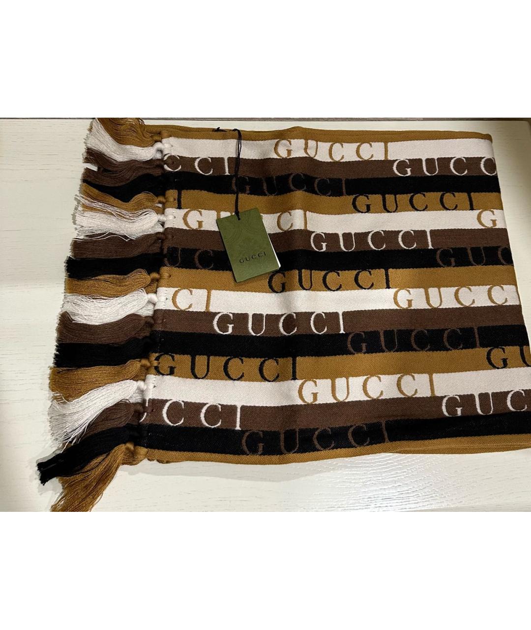 GUCCI Коричневый шерстяной шарф, фото 9