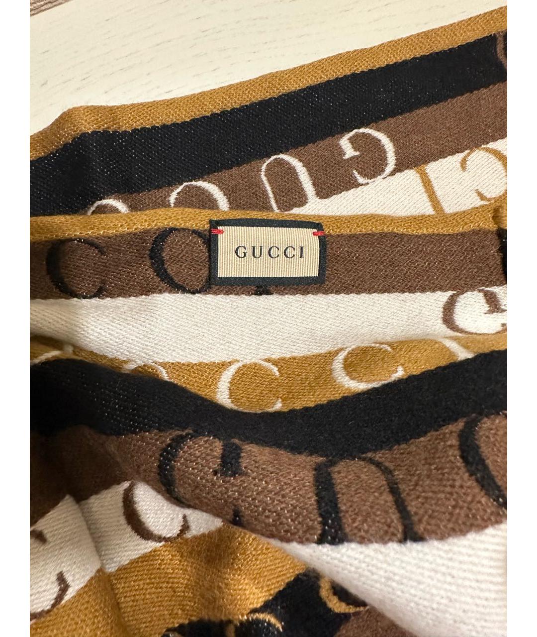 GUCCI Коричневый шерстяной шарф, фото 2