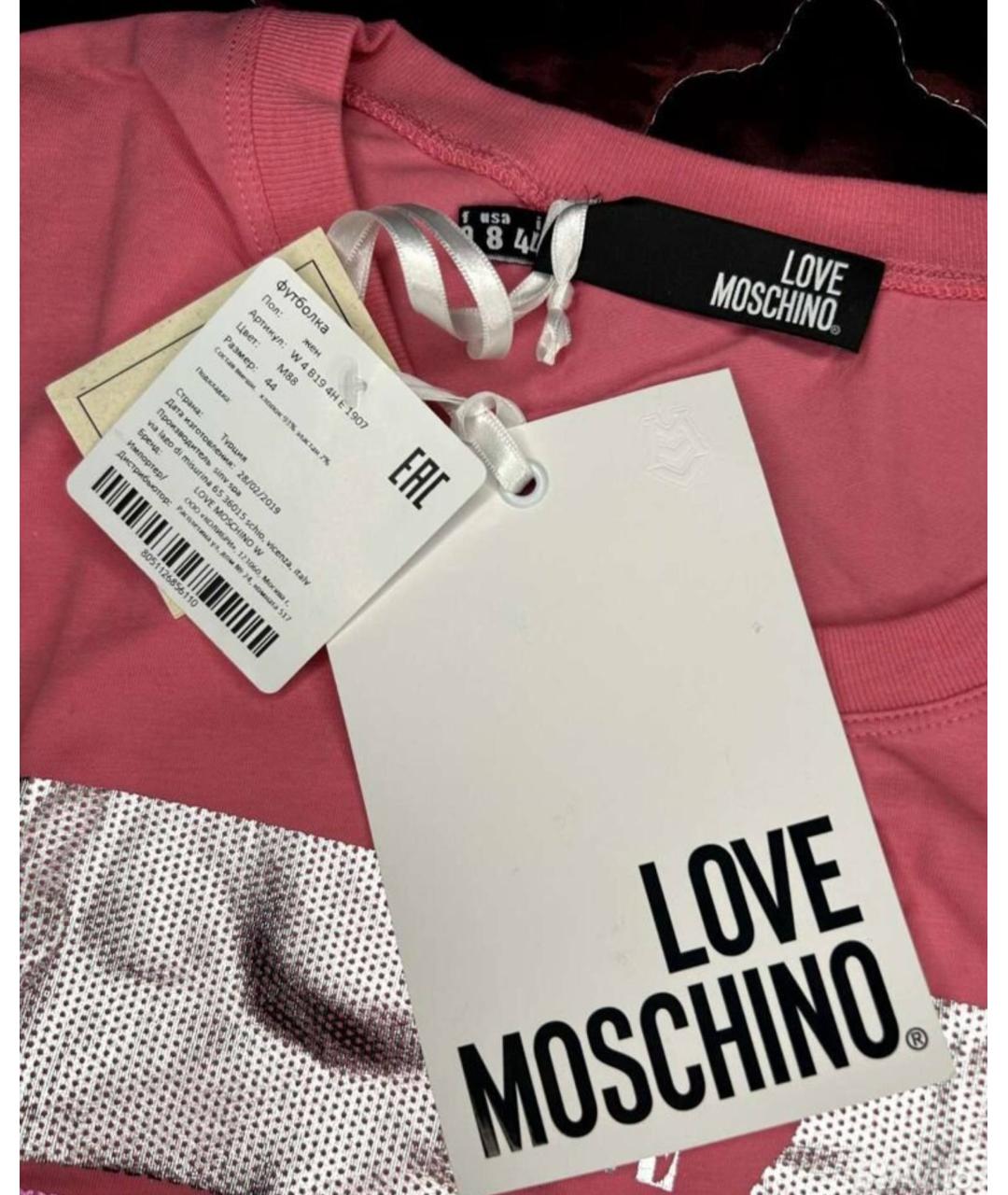 LOVE MOSCHINO Розовая хлопковая футболка, фото 9