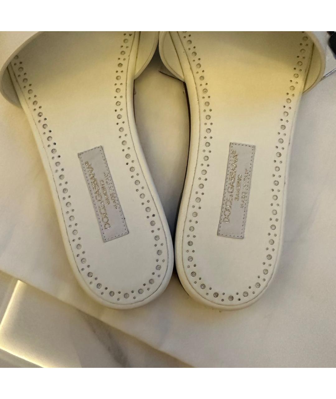 DOLCE&GABBANA Белые кожаные сандалии и шлепанцы, фото 4