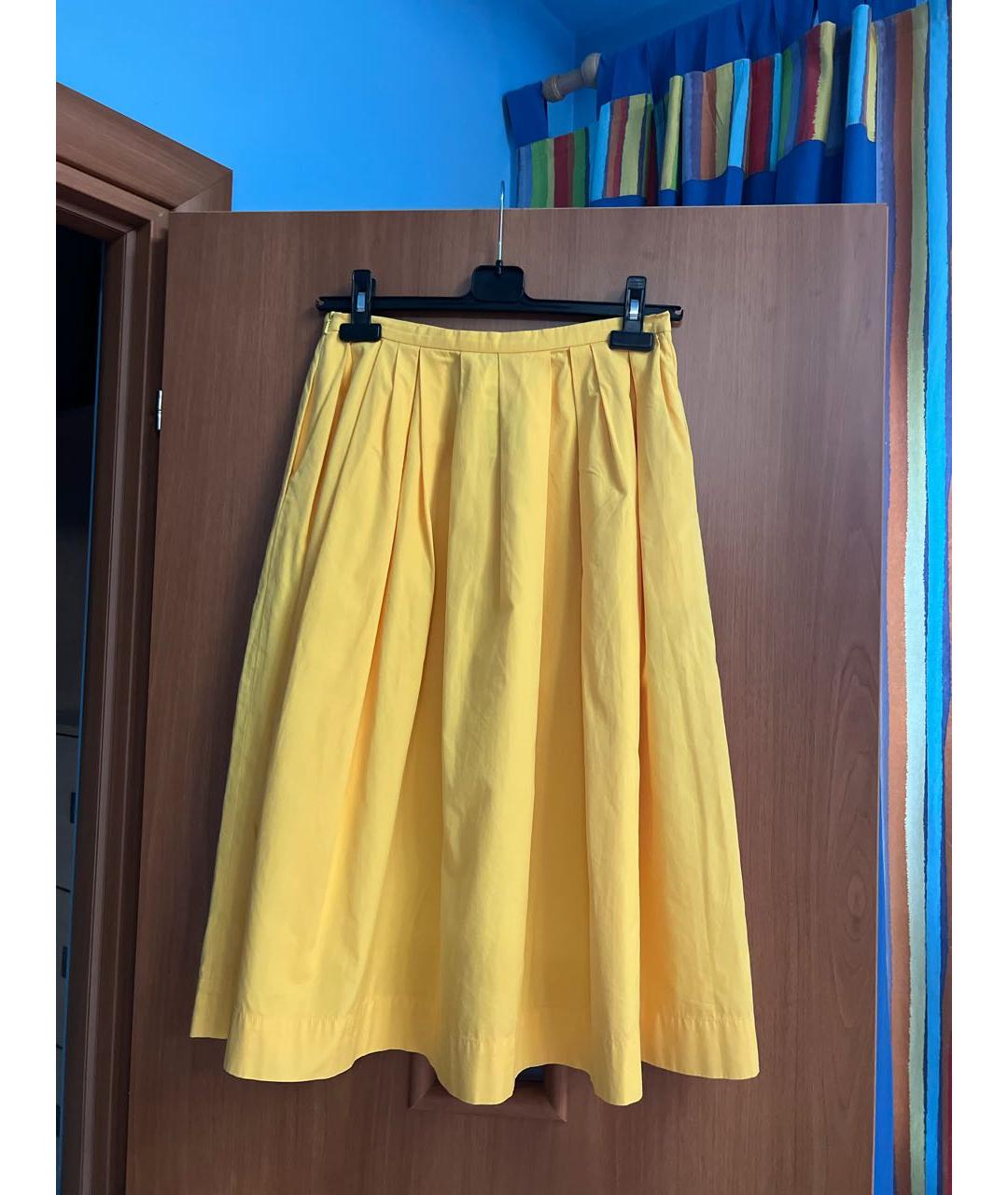 MAX MARA Желтая хлопковая юбка миди, фото 2