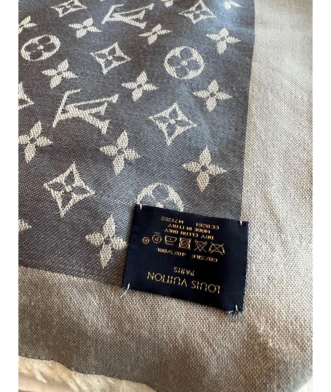 LOUIS VUITTON Голубой шелковый платок, фото 3