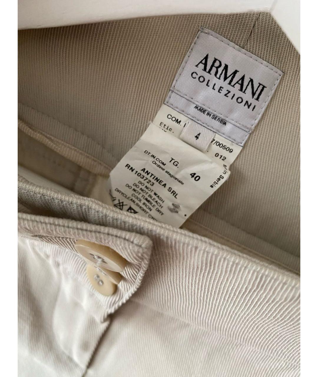 ARMANI COLLEZIONI Бежевые хлопко-эластановые брюки узкие, фото 3