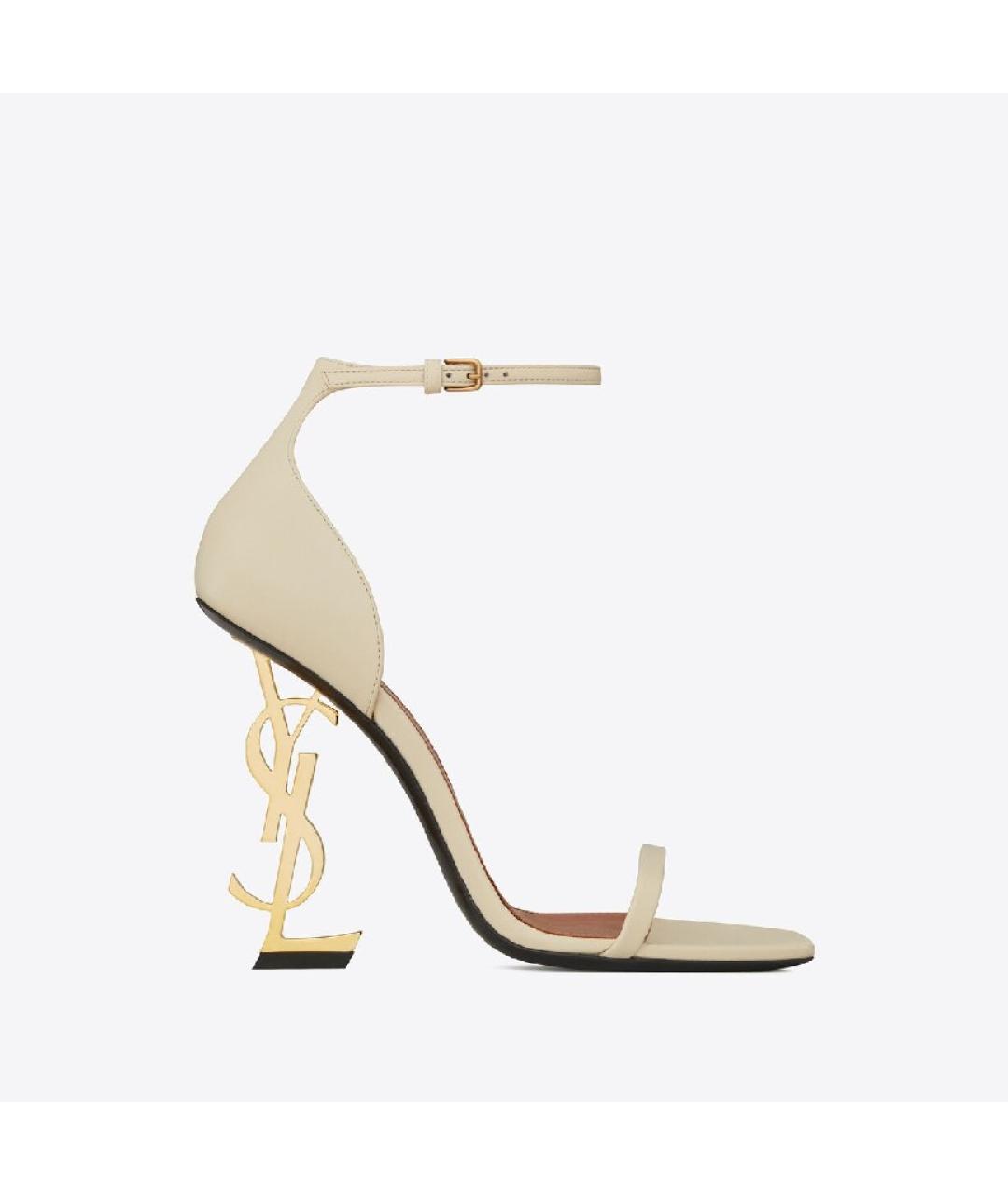SAINT LAURENT Бежевые кожаные босоножки, фото 6