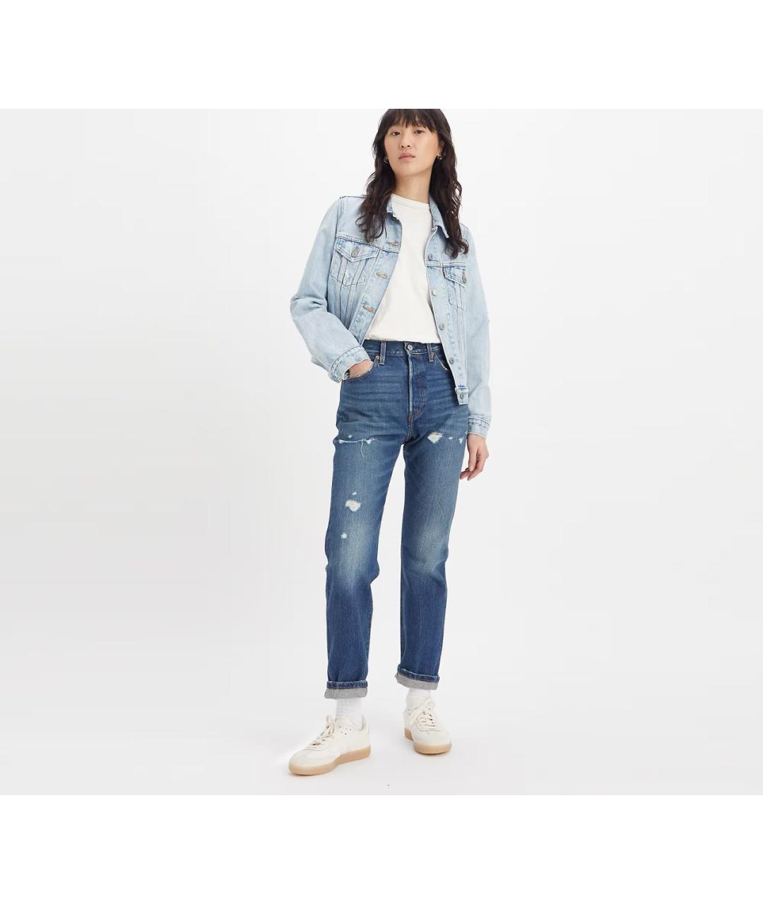 LEVI'S Синие хлопко-эластановые прямые джинсы, фото 7