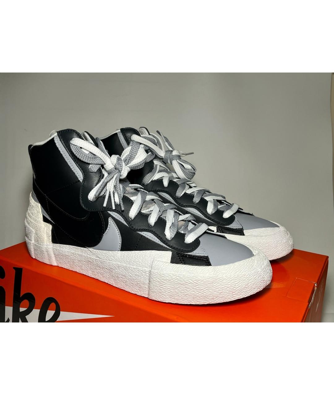 NIKE Черные кожаные высокие кроссовки / кеды, фото 2
