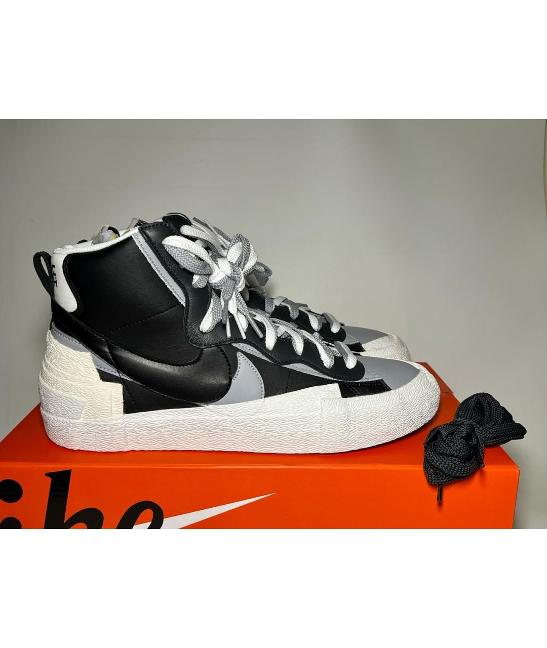 NIKE Черные кожаные высокие кроссовки / кеды, фото 7