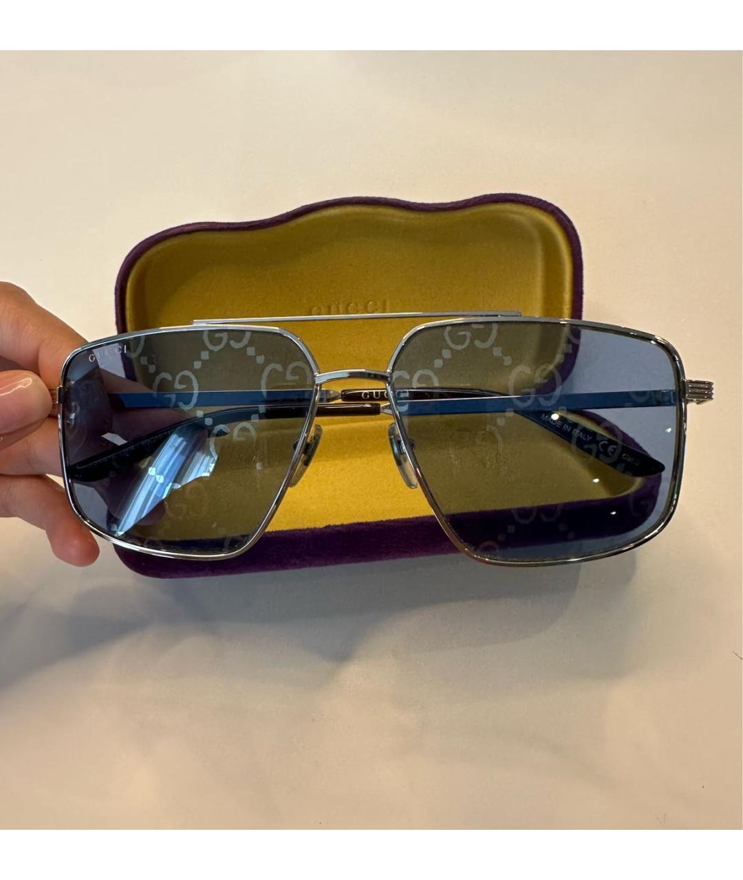 GUCCI Голубые металлические солнцезащитные очки, фото 6