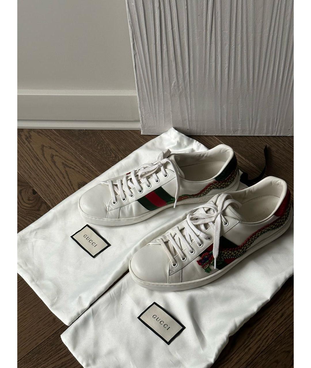 GUCCI Белые кожаные низкие кроссовки / кеды, фото 5
