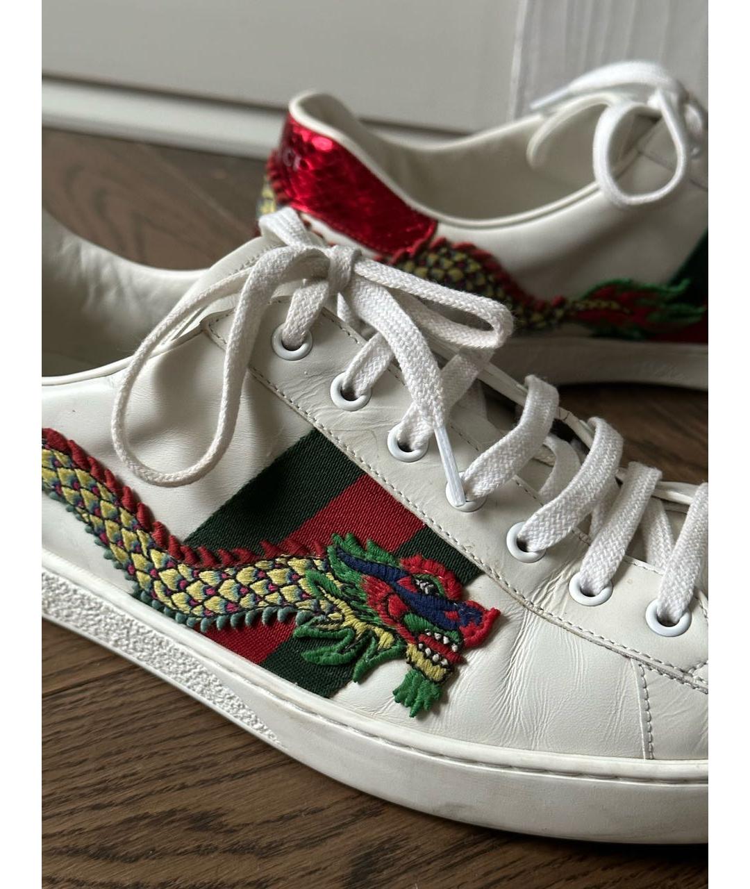GUCCI Белые кожаные низкие кроссовки / кеды, фото 3