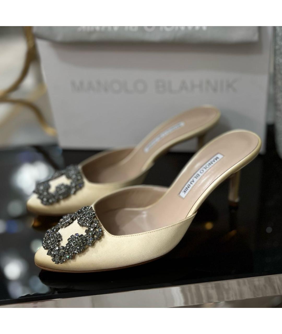 MANOLO BLAHNIK Бежевые текстильные мюли, фото 7