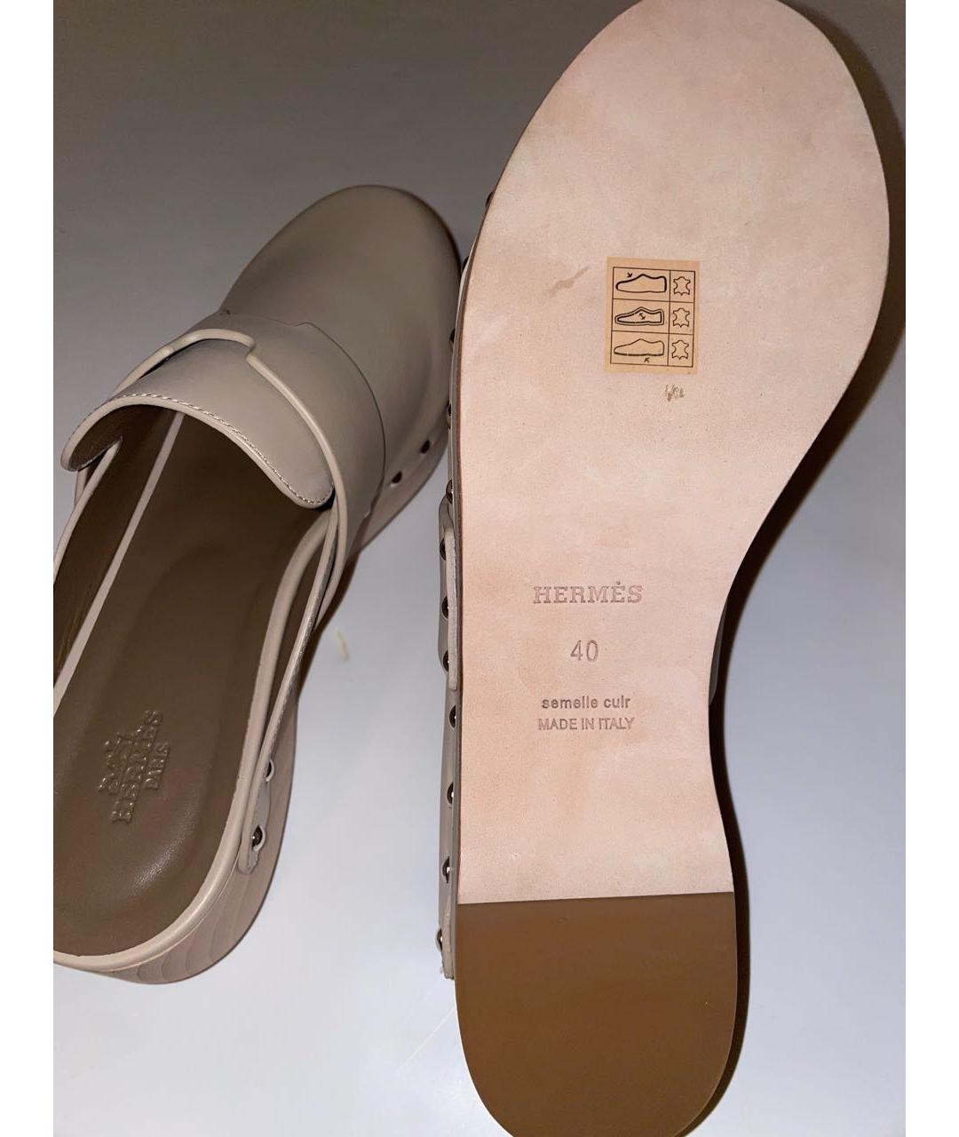 HERMES Бежевые кожаные сабо, фото 5