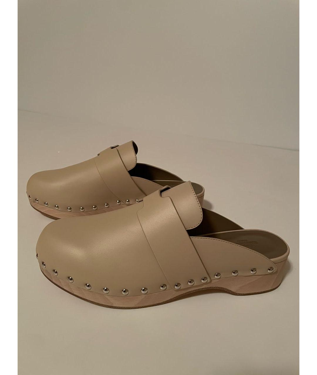 HERMES Бежевые кожаные сабо, фото 6