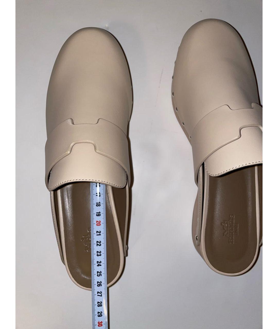HERMES Бежевые кожаные сабо, фото 4