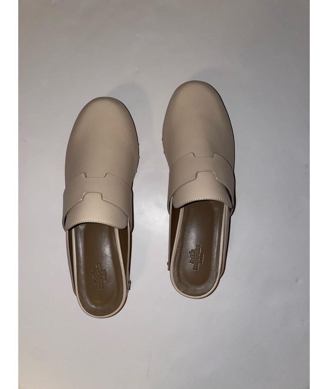 HERMES Бежевые кожаные сабо, фото 8