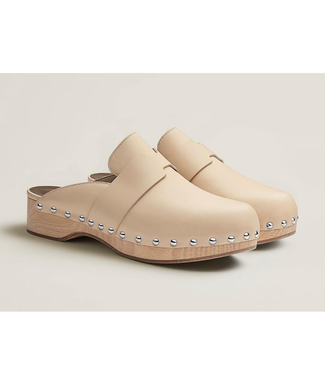 HERMES Бежевые кожаные сабо, фото 9