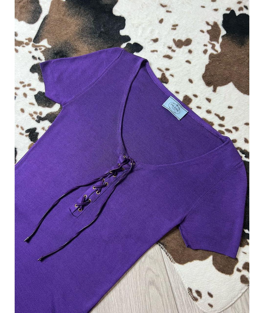 PRADA Фиолетовая шелковая футболка, фото 3
