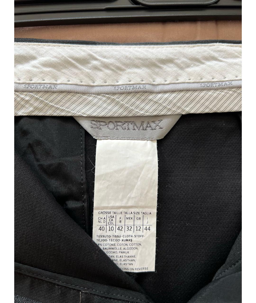 SPORTMAX Черная хлопко-эластановая юбка миди, фото 3