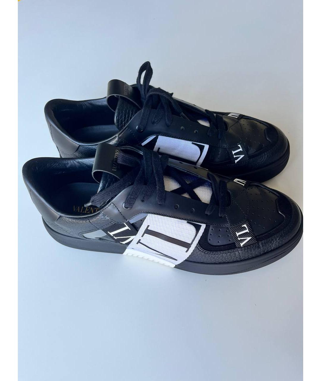 VALENTINO Черные кожаные низкие кроссовки / кеды, фото 2