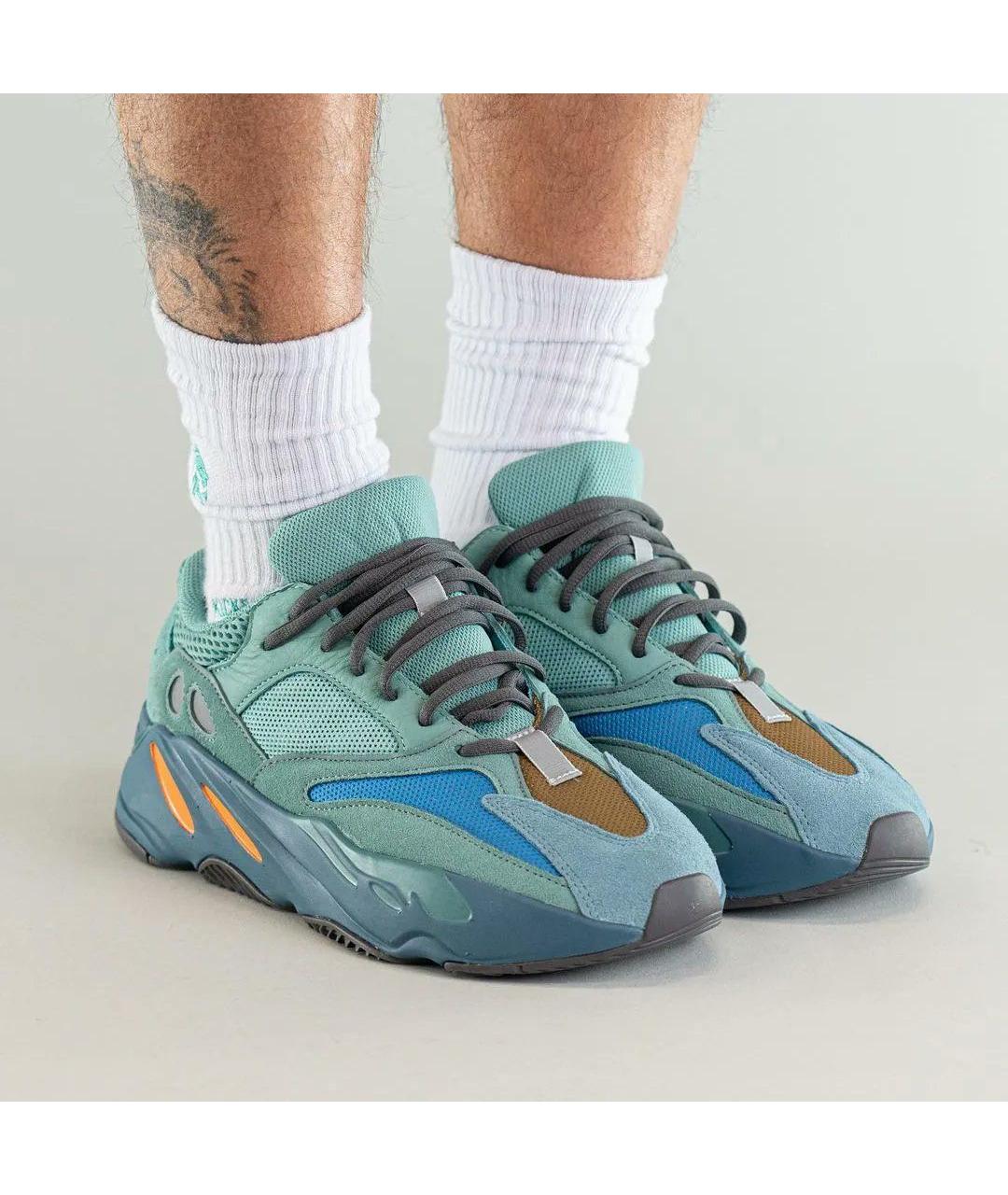 ADIDAS YEEZY Бирюзовые замшевые низкие кроссовки / кеды, фото 5