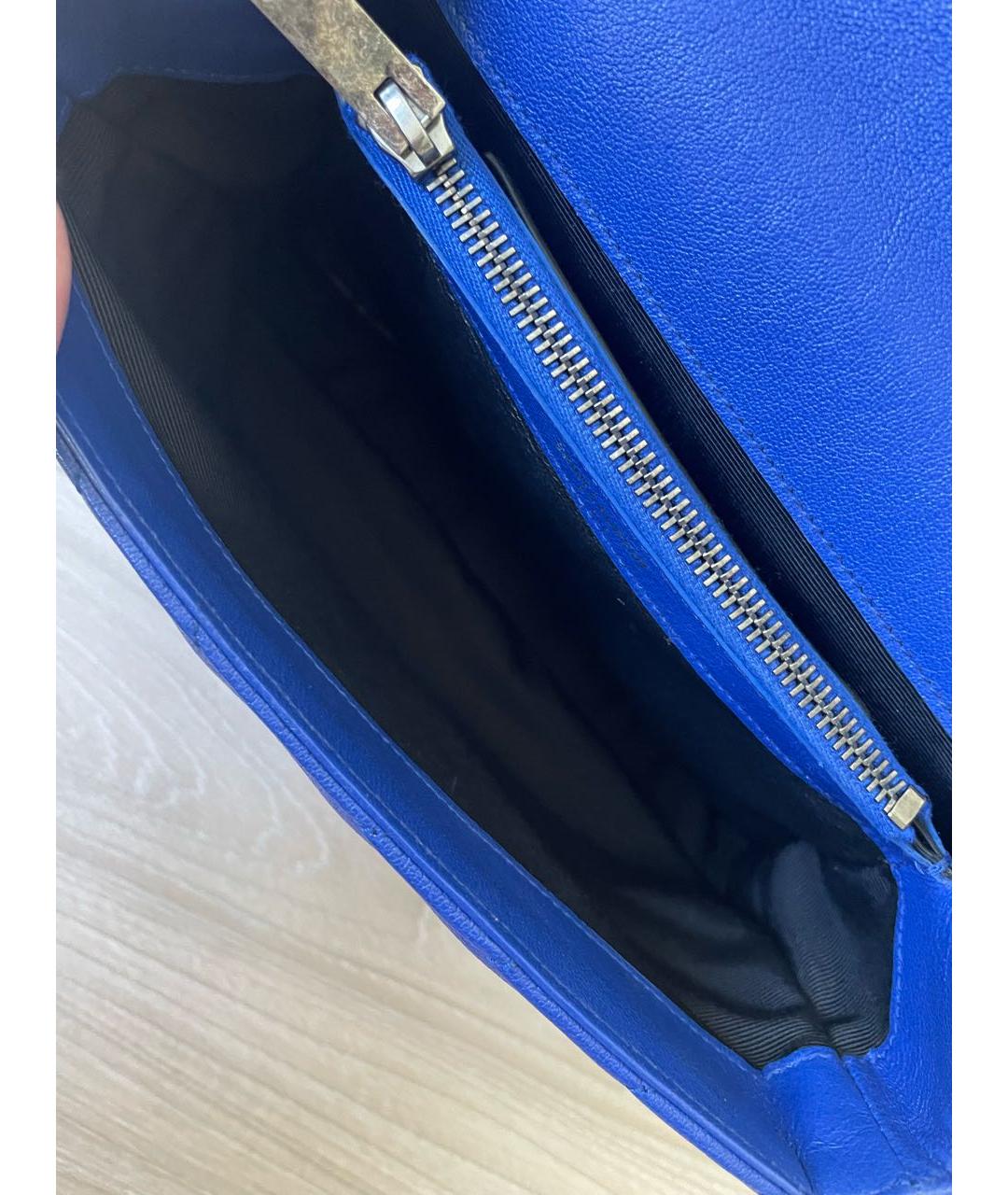 SAINT LAURENT Синяя кожаная сумка с короткими ручками, фото 8