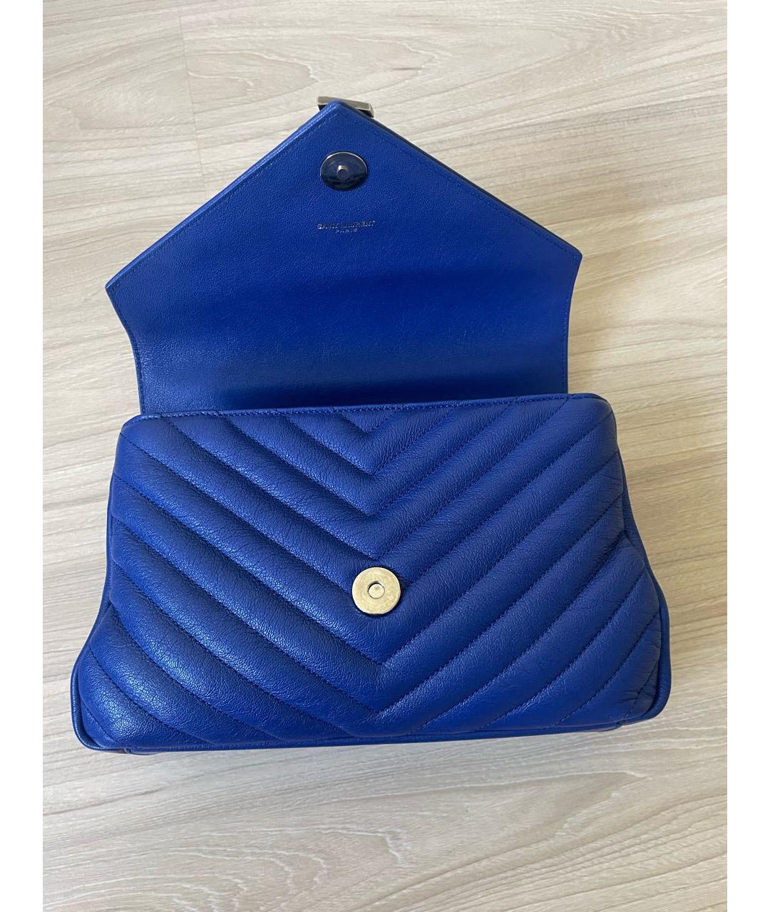 SAINT LAURENT Синяя кожаная сумка с короткими ручками, фото 7