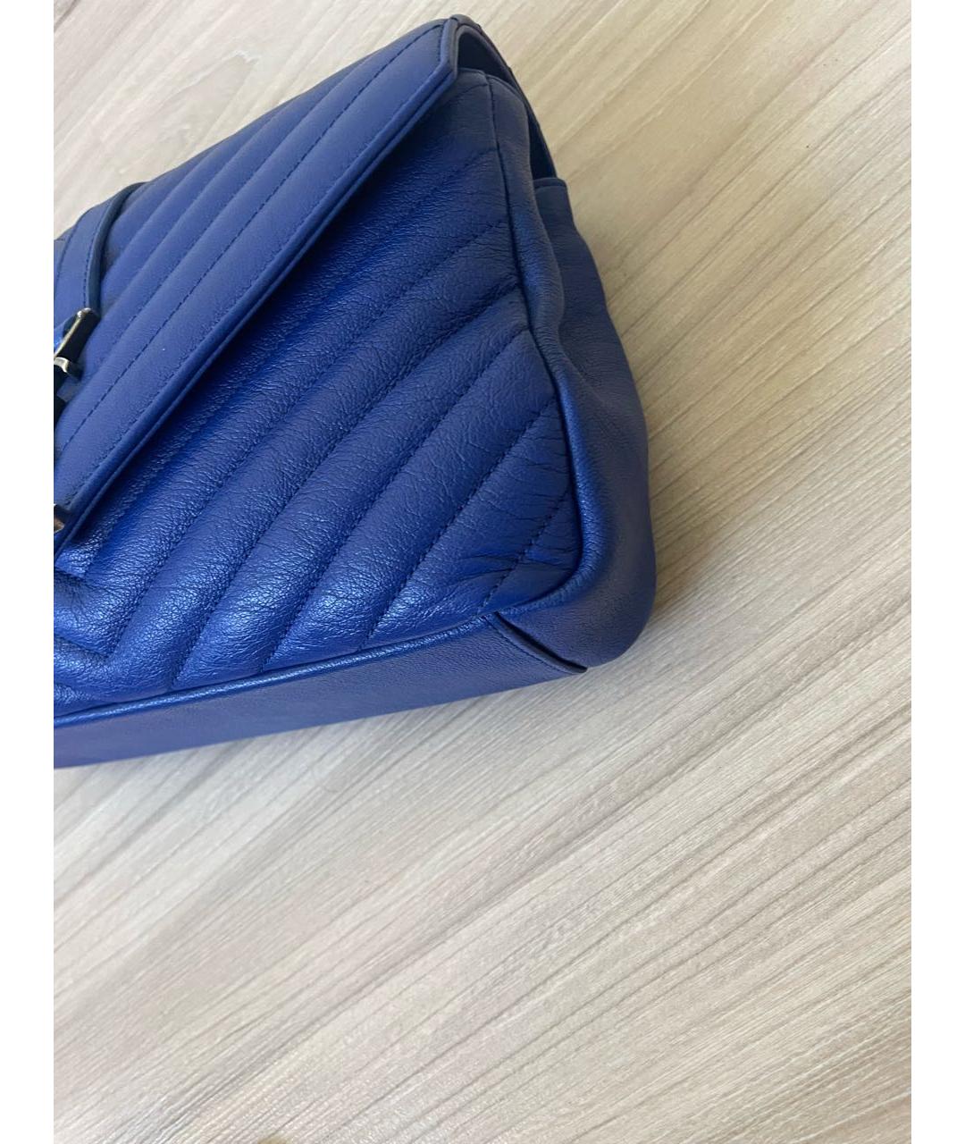 SAINT LAURENT Синяя кожаная сумка с короткими ручками, фото 5