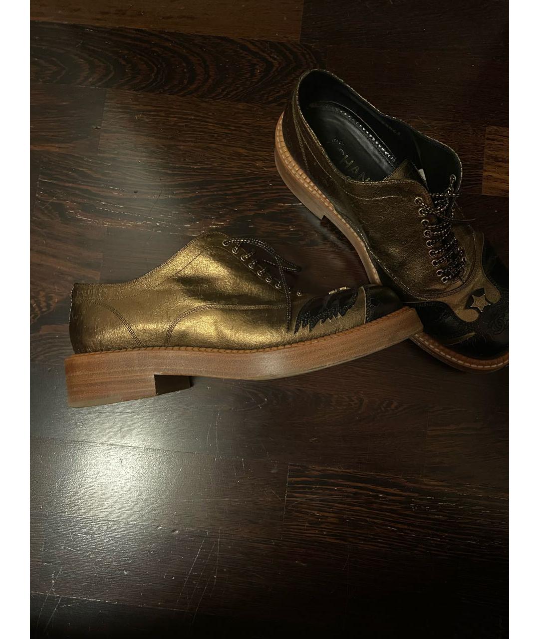 CHANEL PRE-OWNED Золотые кожаные брогги и оксфорды, фото 8