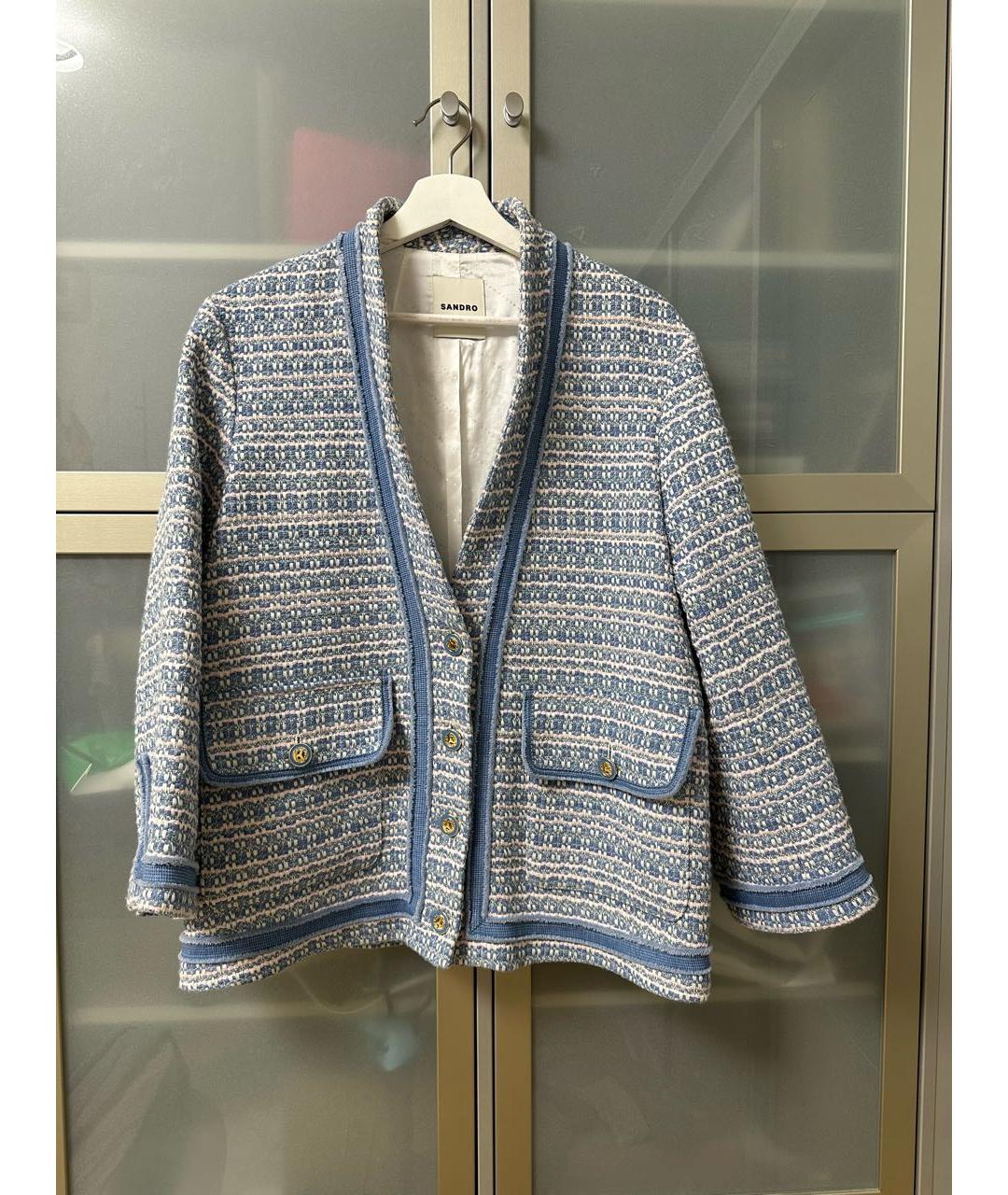 SANDRO Голубой твидовый жакет/пиджак, фото 5