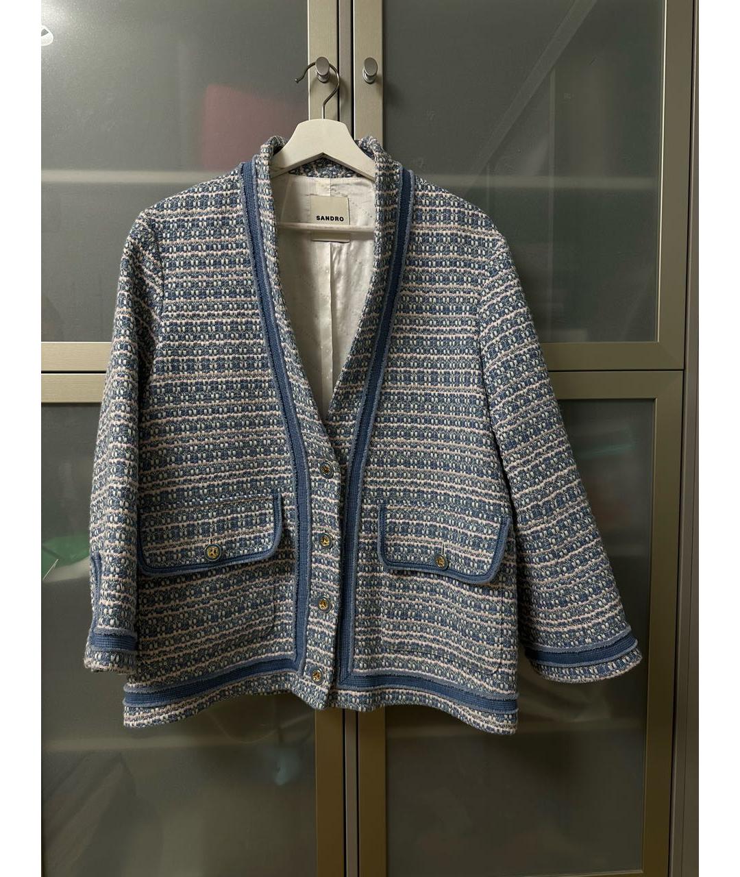 SANDRO Голубой твидовый жакет/пиджак, фото 4
