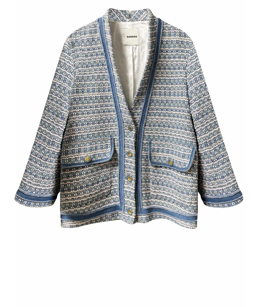 SANDRO Голубой твидовый жакет/пиджак, фото 1