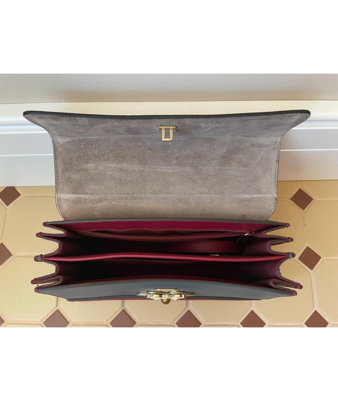 FURLA Бордовая кожаная сумка с короткими ручками, фото 4