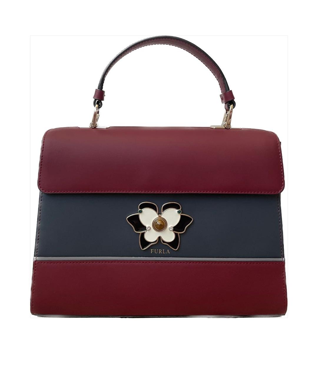 FURLA Бордовая кожаная сумка с короткими ручками, фото 1
