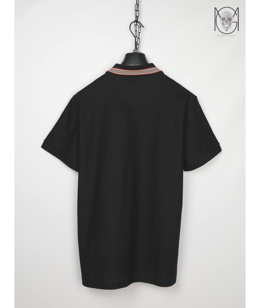 BURBERRY Черное хлопко-эластановое поло с коротким рукавом, фото 2