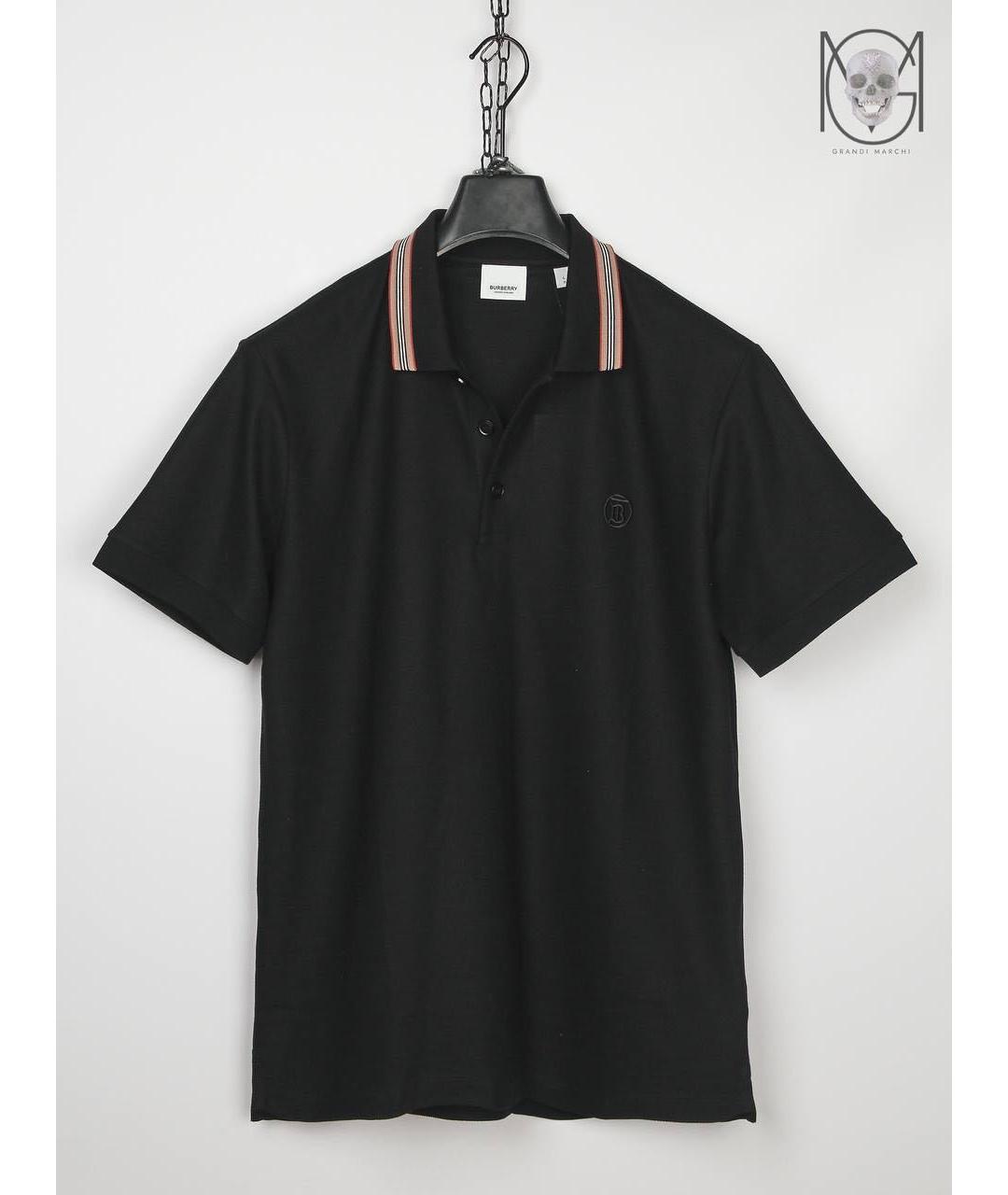 BURBERRY Черное хлопко-эластановое поло с коротким рукавом, фото 9