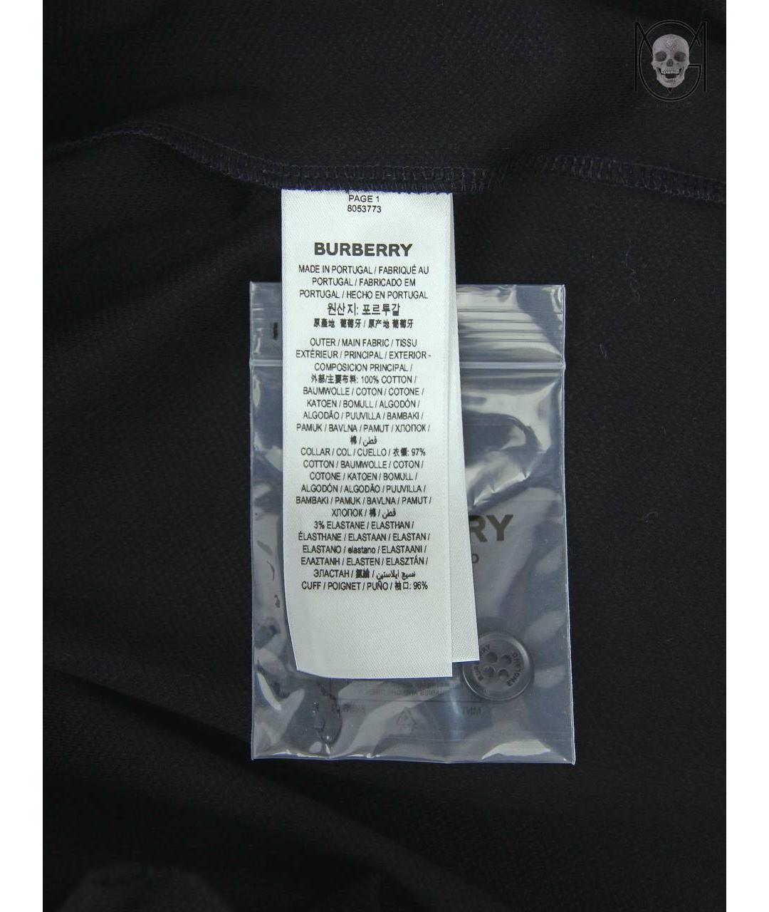 BURBERRY Черное хлопко-эластановое поло с коротким рукавом, фото 5