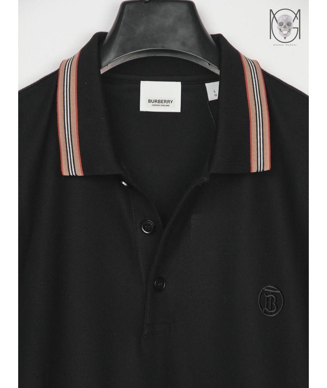 BURBERRY Черное хлопко-эластановое поло с коротким рукавом, фото 6