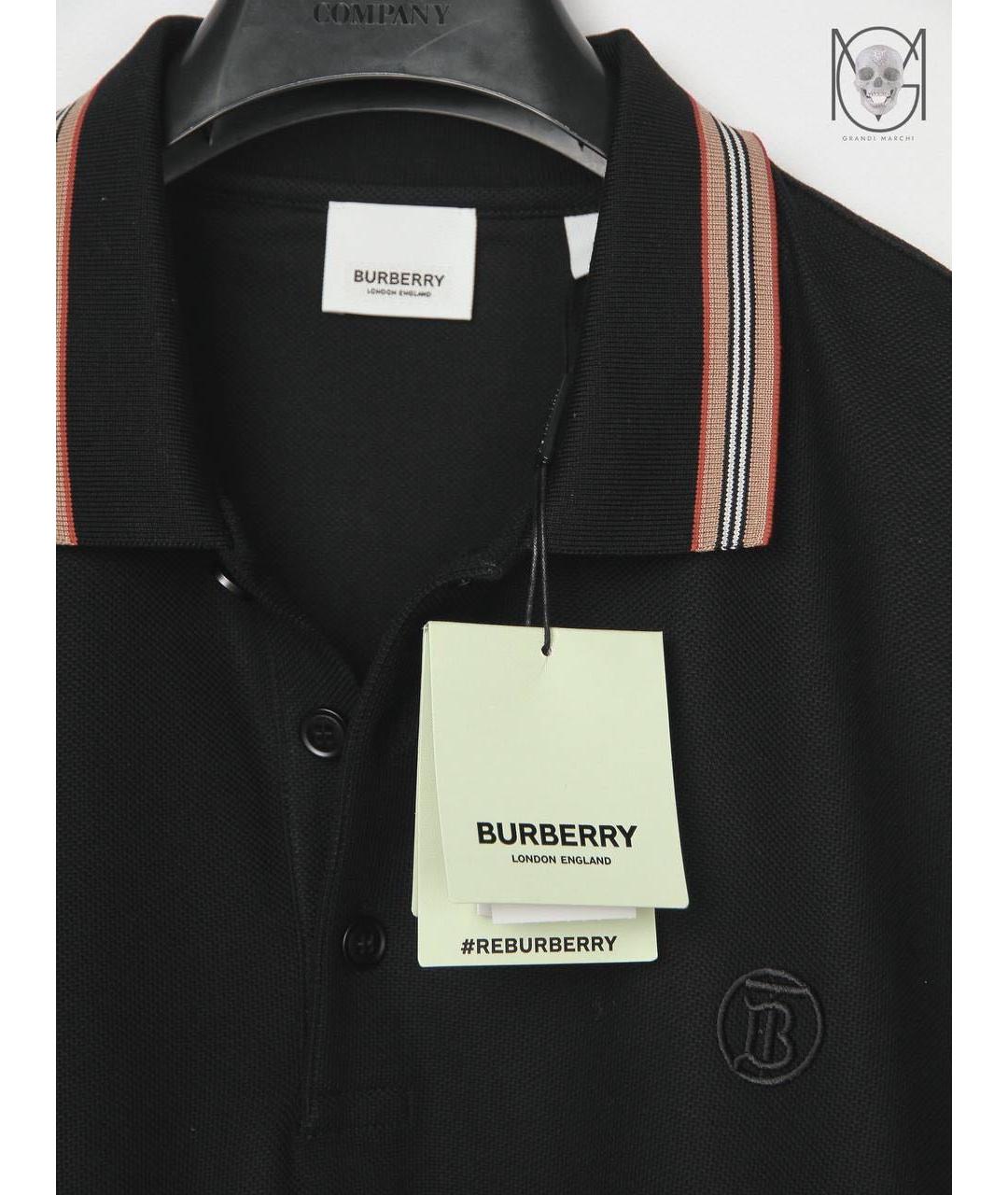 BURBERRY Черное хлопко-эластановое поло с коротким рукавом, фото 7