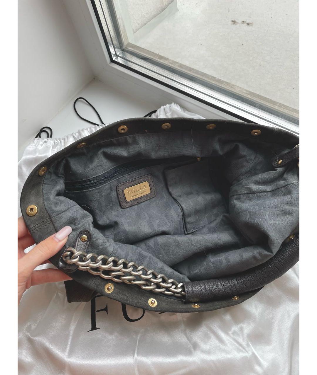 FURLA Серая замшевая сумка с короткими ручками, фото 4