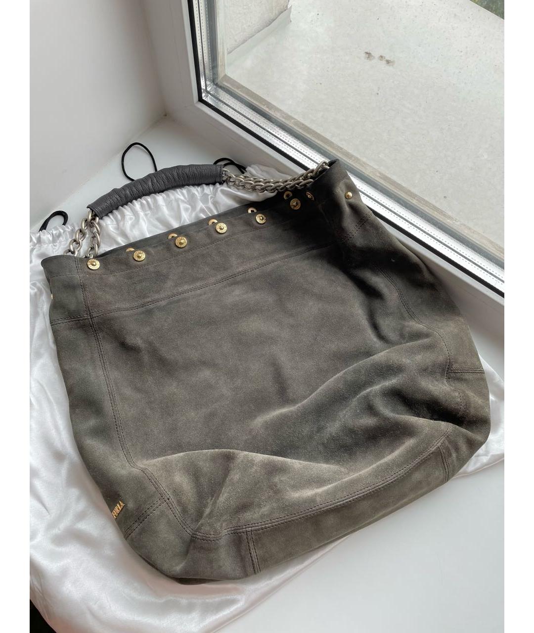 FURLA Серая замшевая сумка с короткими ручками, фото 5