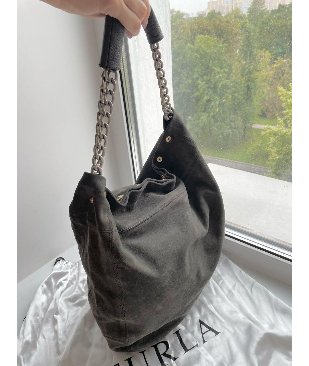 FURLA Серая замшевая сумка с короткими ручками, фото 3
