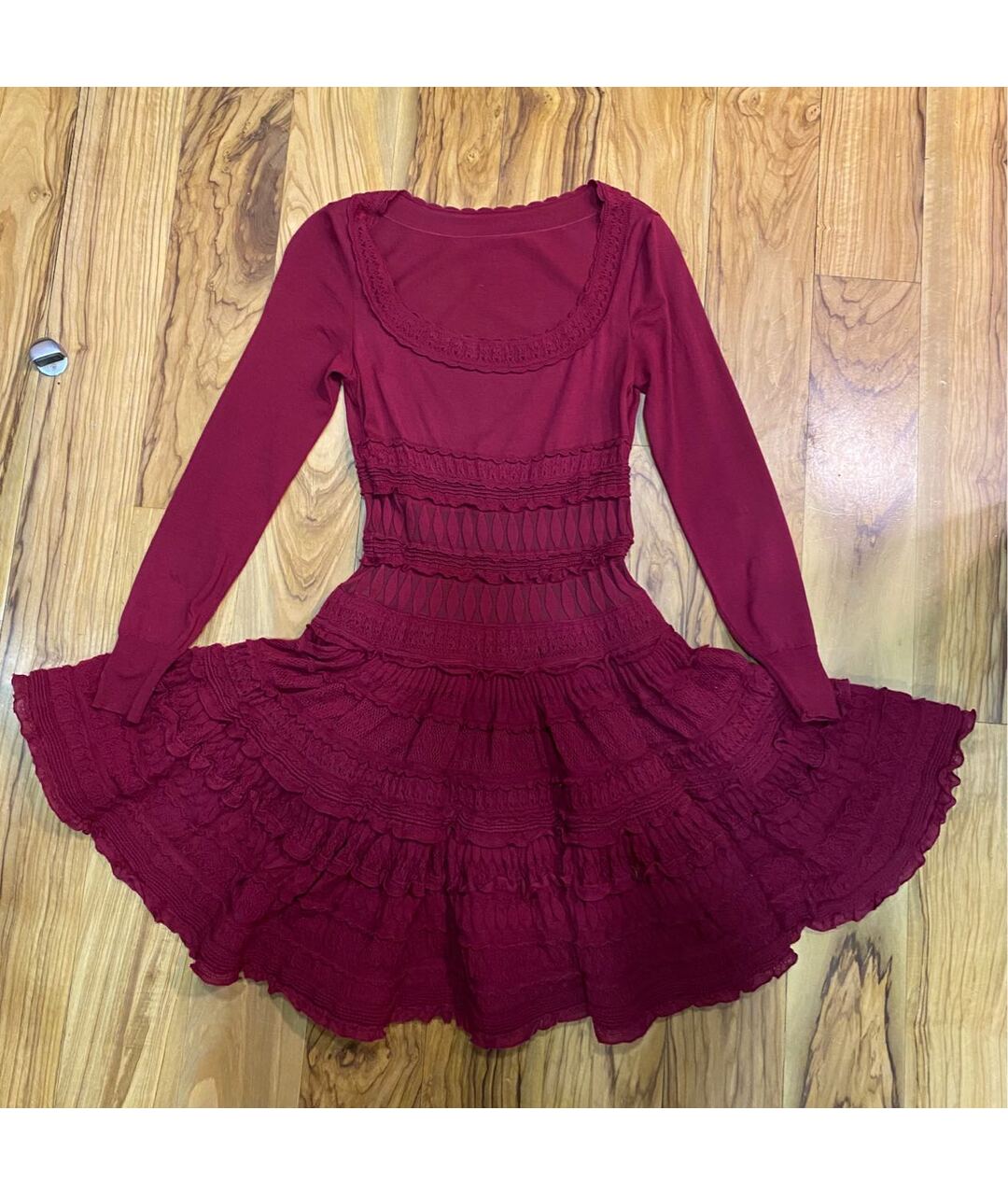 ALAIA Бордовое шерстяное коктейльное платье, фото 6