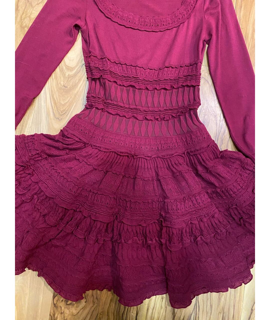 ALAIA Бордовое шерстяное коктейльное платье, фото 2