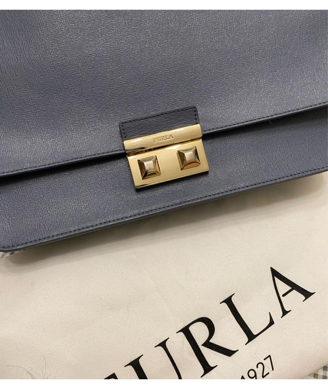 FURLA Голубая кожаная сумка с короткими ручками, фото 7