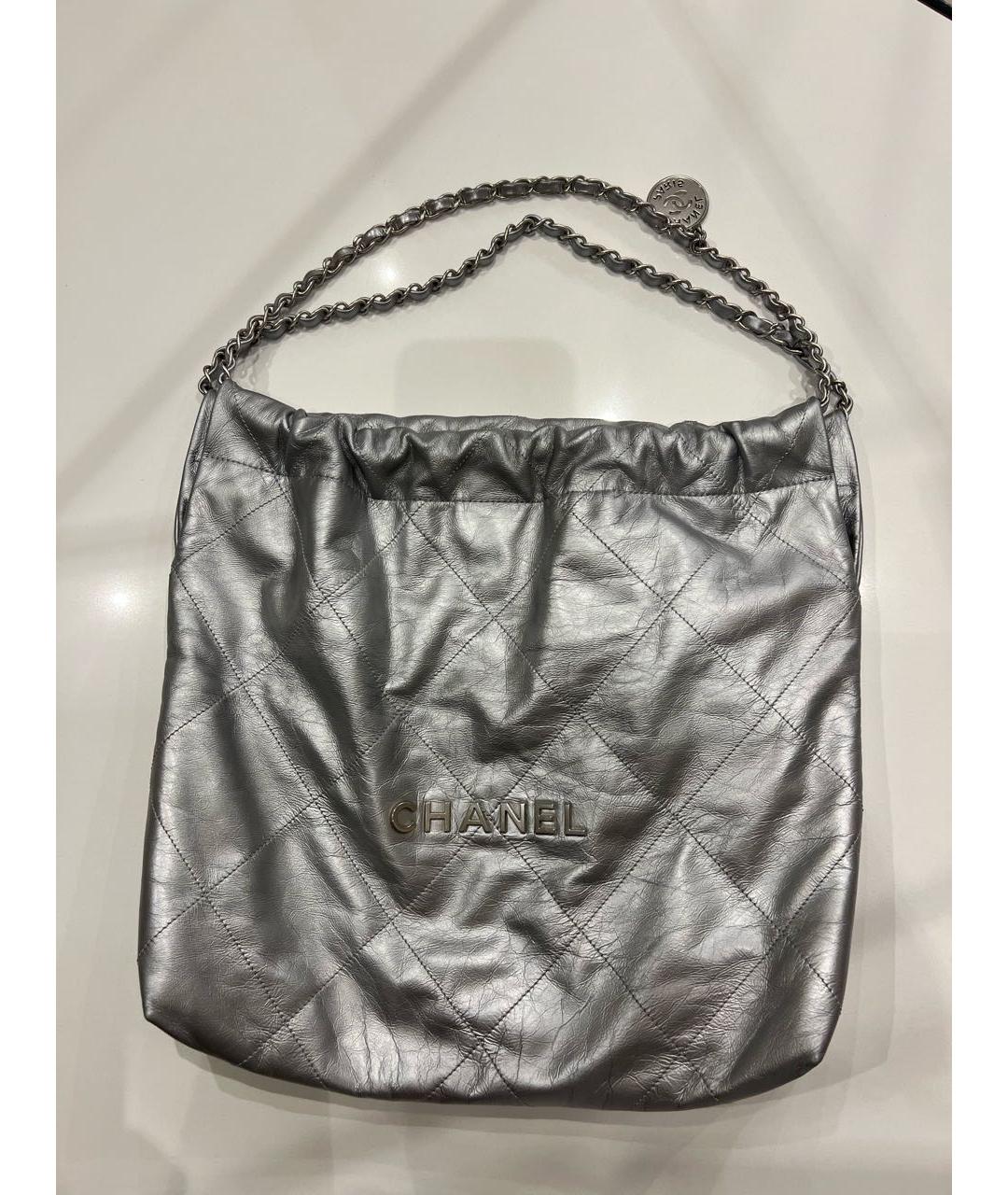 CHANEL Серебряная кожаная сумка с короткими ручками, фото 9