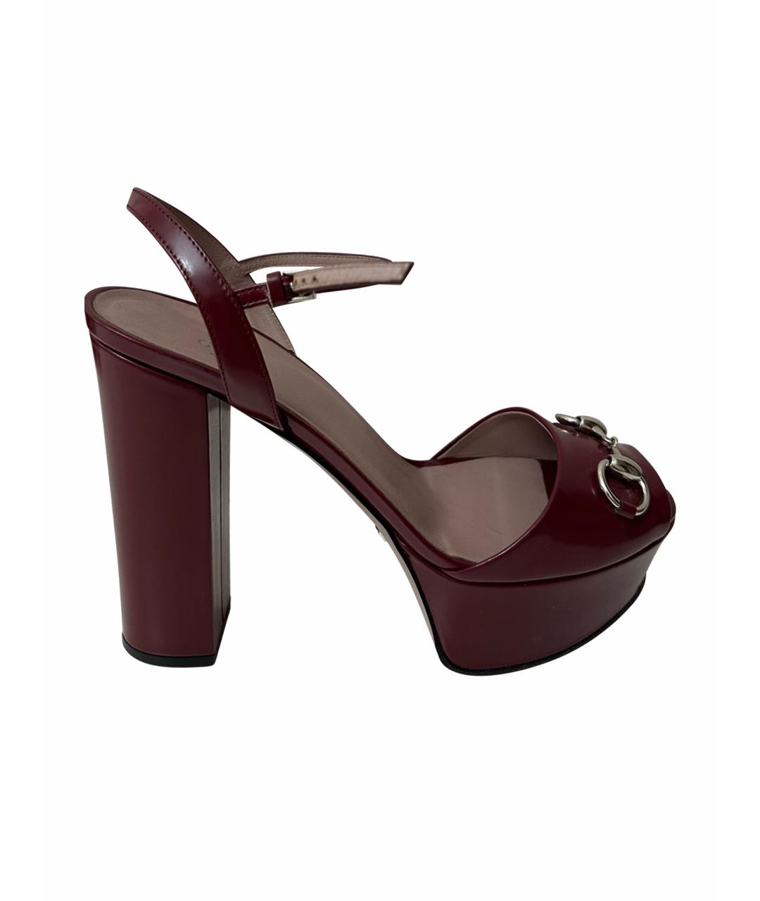 GUCCI Бордовые кожаные босоножки, фото 1