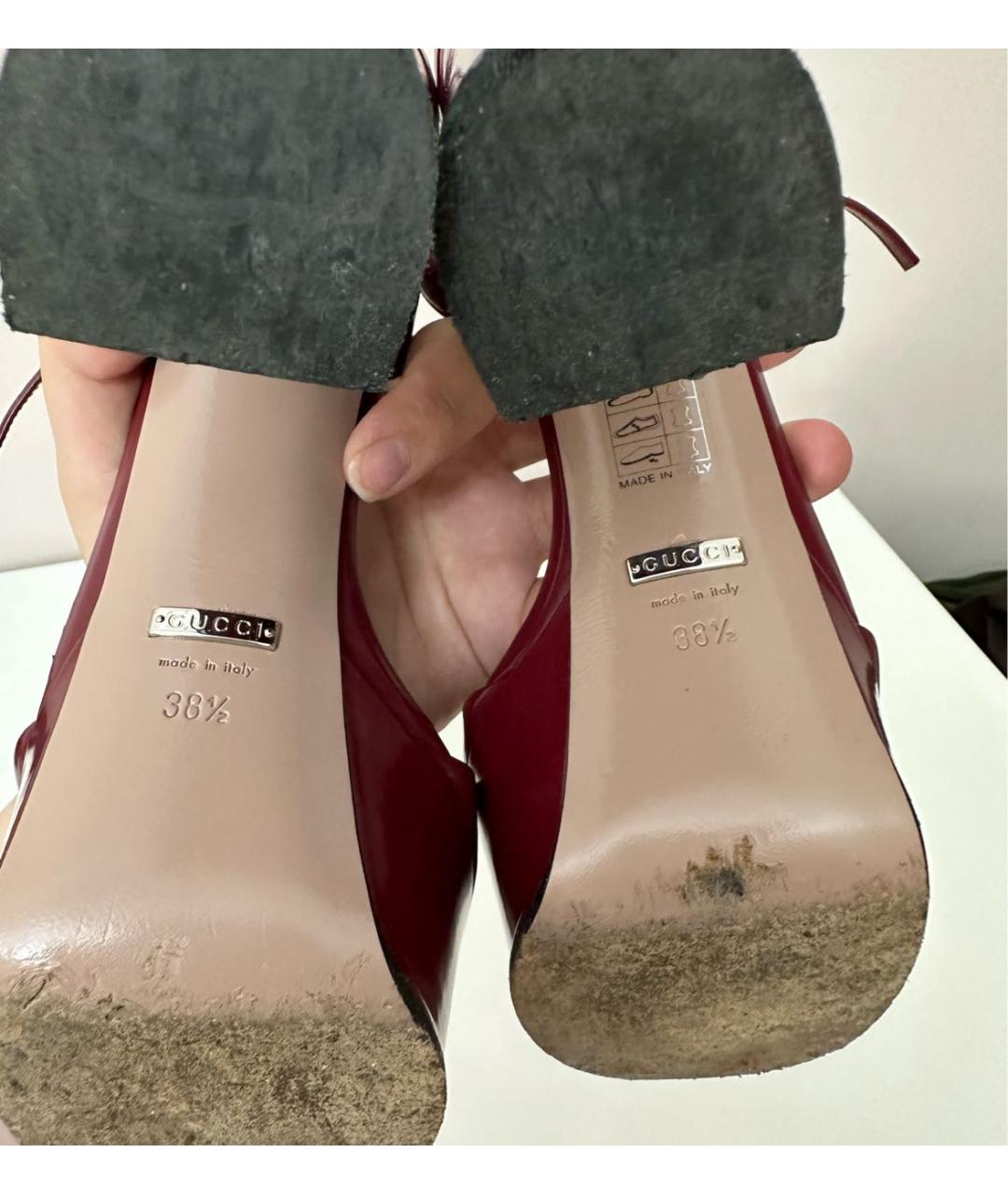 GUCCI Бордовые кожаные босоножки, фото 7