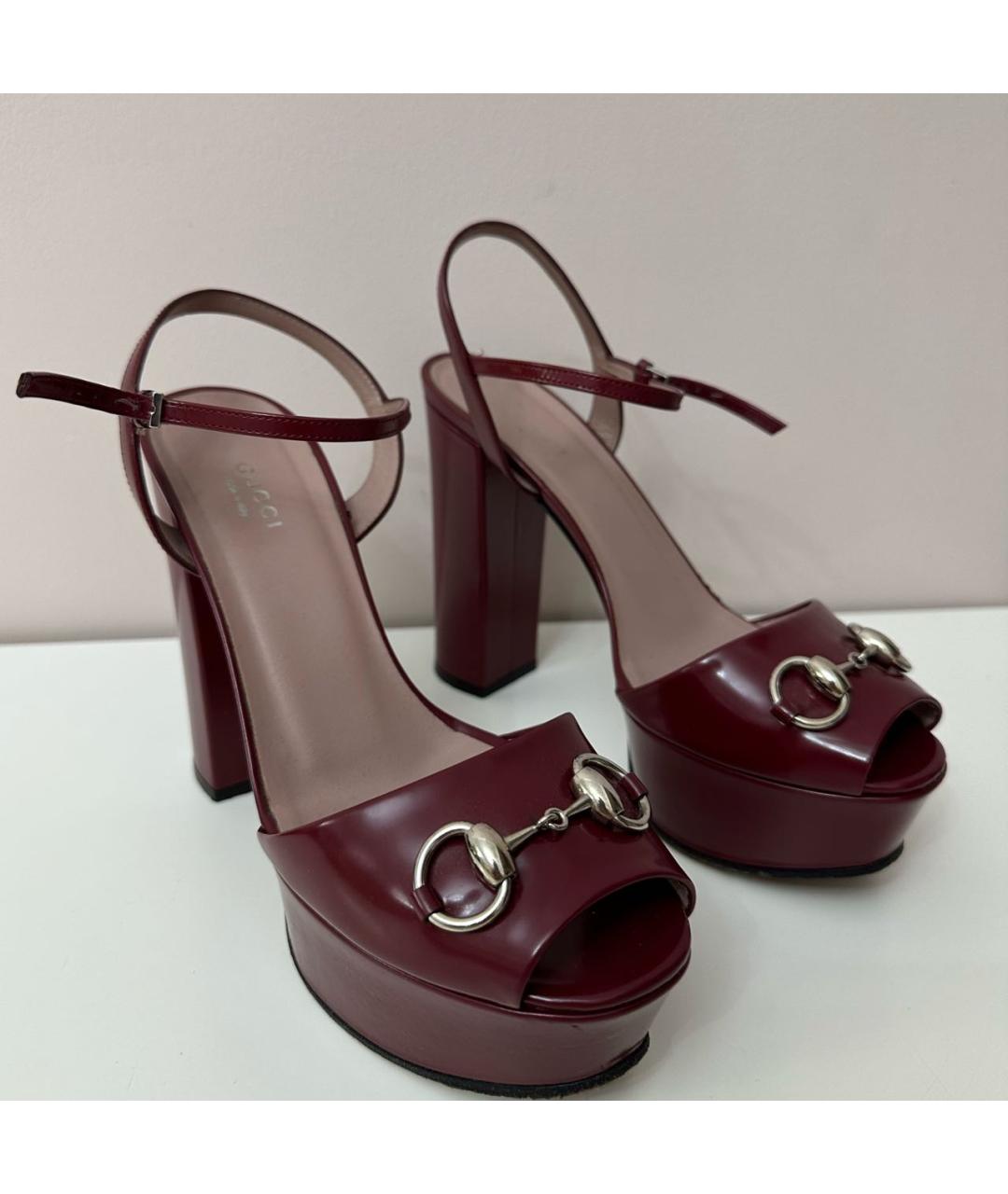 GUCCI Бордовые кожаные босоножки, фото 3